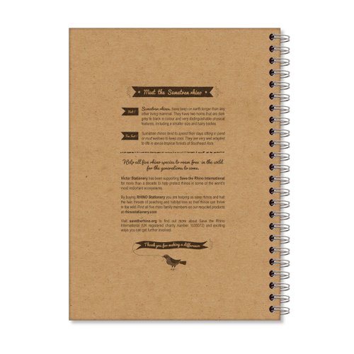 Save The Rhino Recycled Twinwire Hardback Notebook A5 160 Pages (Pack 5) SRTWA5 Victor Stationery