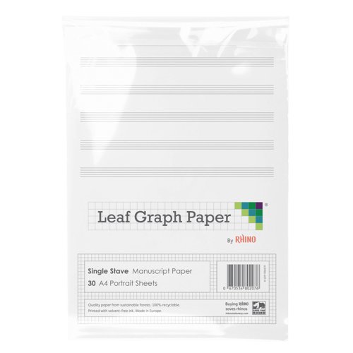 Leaf Graph A4 Manuscript Music Paper 5 x double staves (30 leaf pack)