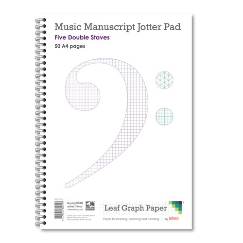 Leaf Graph A4 Manuscript Music Paper Double Stave Staff Wirebound Book (50 pages)