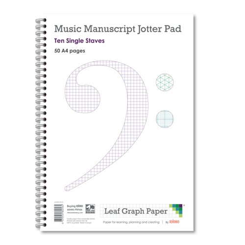 Leaf Graph A4 Manuscript Music Paper Single Stave Staff Wirebound Book (50 pages)