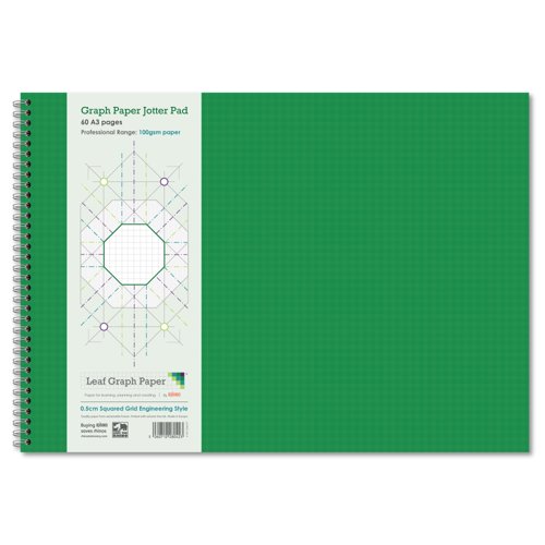 Leaf Graph A3 Graph Paper 5mm 0.5cm Squared Cartesian Wirebound Book (60 pages)