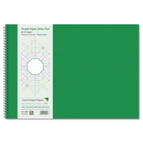 Leaf Graph A3 Graph Paper 10mm 1.0cm Squared Cartesian Wirebound Book (60 pages)
