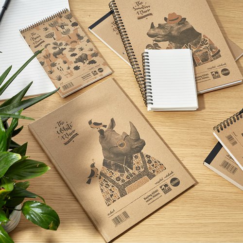 Save The Rhino Recycled Casebound Notebook 160 Pages (Pack 5) SRCBA4 Victor Stationery