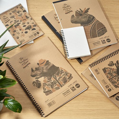 Rhino Recycled Wirebound Notebook 160 Pages 8mm Ruled A4 (Pack of 5) SRTWA4 VC41956 Buy online at Office 5Star or contact us Tel 01594 810081 for assistance