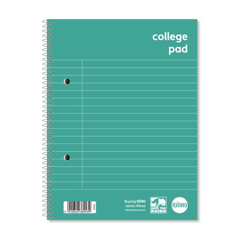Rhino A5+ College Pad 140 Page Feint Ruled 8mm With Margin (Pack 10) - RCPA5C-8