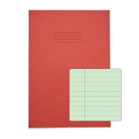 RHINO A4 Tinted Exercise Book 48 Pages / 24 Leaf Red with Green Paper 8mm Lined with Margin