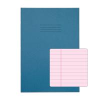 RHINO A4 Tinted Exercise Book 48 Pages / 24 Leaf Light Blue with Pink Paper 8mm Lined with Margin
