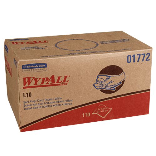Wypall L10 Disposable Towels (01772), Dairy Towels, 1-PLY, Pop-Up Box, White, 18 Boxes/Case, 110 Wipes/Box, 1,980 Sheets/Case 