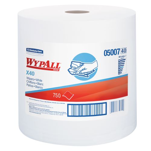 WypAll L40 Disposable Cleaning&Drying Towels (05007), Limited Use Towels, White, 1 Jumbo Roll per Case, 750 Sheets per Roll 