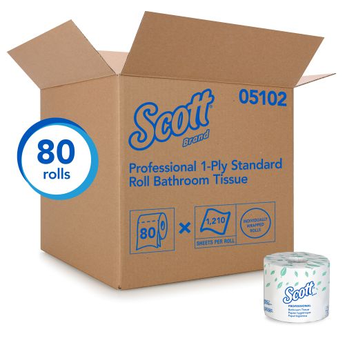 Scott Essential Professional Bulk Toilet Paper for Business, Individually Wrapped Standard Rolls, 1-PLY, White, 80 Rolls/Case, 1,210 Sheets/Roll