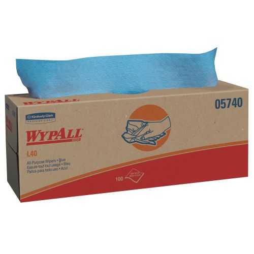 WypAll L40 Disposable Cleaning&Drying Towels (05740), Limited Use Towels, Blue, 9 Pop Up Boxes per Case, 100 Sheets per Box, 900 Sheets Total