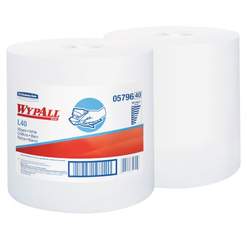 WypAll L40 Disposable Cleaning&Drying Towels (05796), Limited Use Towels, White, 2 Center-Pull Rolls per Case, 200 Sheets/Roll; 400 Sheets/Case