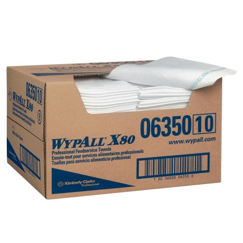 Wypall X80 Foodservice Towels (06350) Extended Use Cloths, 13.5" x 24", White, Quarter Fold Format, 13.5" x 24", 1 Box, 150 Sheets