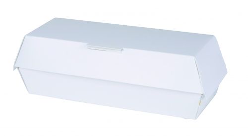 BX0713 Paperboard Regular Hot Dog Clamshell Container, 6-1/8" Length x 2-1/8" Width x 2-1/4" Height, White (Pack of 500)