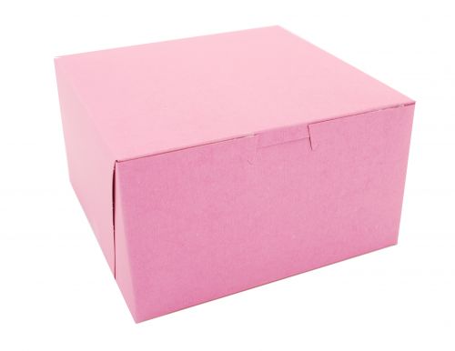BX0821 Pink Paperboard Non-Window Lock-Corner Bakery Box, 7" Length x 7" Width x 4" Height (Case of 250)