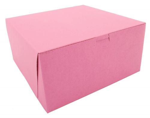 BX0878 Paperboard Non-Window Lock-Corner Bakery Box 10" Length x 10" Width x 5" Height, Pink (Case of 100)