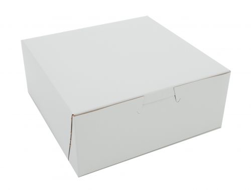 BX0900 Premium Clay Coated Kraft Paperboard White Non-Window Lock Corner Bakery Box, 6" Length x 6" Width x 2-1/2" Height (Case of 250)