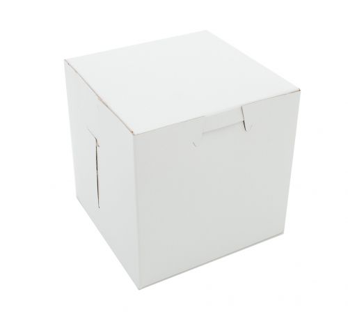 BX0907 Premium Clay Coated Kraft Paperboard White Non-Window Lock Corner Bakery Box, 4" Length x 4" Width x 4" Height (Case of 200)