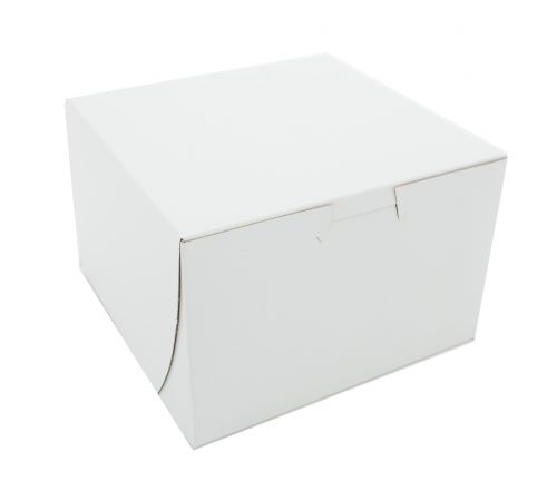 BX0909 Premium Clay Coated Kraft Paperboard White Non-Window Lock Corner Bakery Box, 6" Length x 6" Width x 4" Height (Case of 250)
