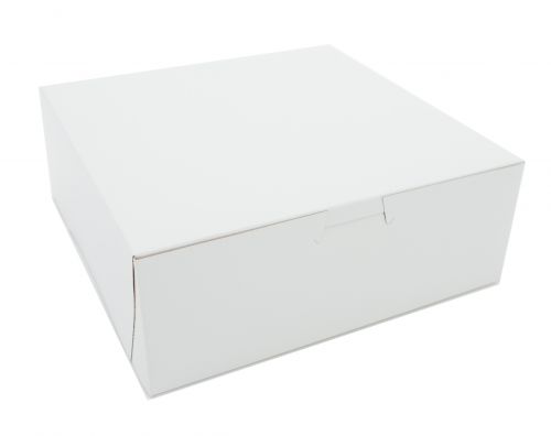 BX0937 Premium Clay Coated Kraft Paperboard White Non-Window Lock Corner Bakery Box, 8" Length x 8" Width x 3" Height (Case of 250)