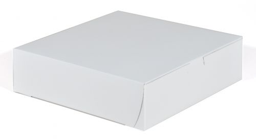 BX0953 Premium Clay-Coated Kraft Paperboard White Non-Window Lock Corner Bakery Box, 9" Length x 9" Width x 2.5" Height (Case of 250)