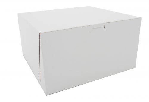 BX0977 Premium Clay Coated Kraft Paperboard White Non-Window Lock Corner Bakery Box, 10" Length x 10" Width x 5-1/2" Height (Case of 100)