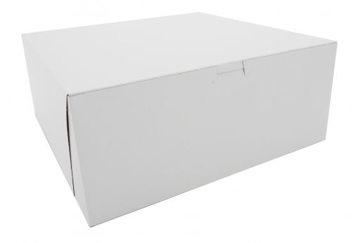 BX0987 Premium Clay Coated Kraft Paperboard White Non-Window Lock Corner Bakery Box, 12" Length x 12" Width x 5" Height (Case of 100)