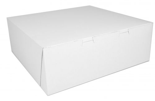 BX0991 Premium Clay Coated Kraft Paperboard White Non-Window Lock Corner Bakery Box, 14" Length x 14" Width x 5" Height (Case of 50)