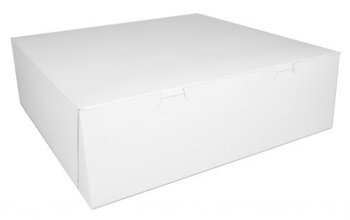 BX0995 Premium Clay Coated Kraft Paperboard White Non-Window Lock Corner Bakery Box, 16" Length x 16" Width x 5" Height (Case of 50)