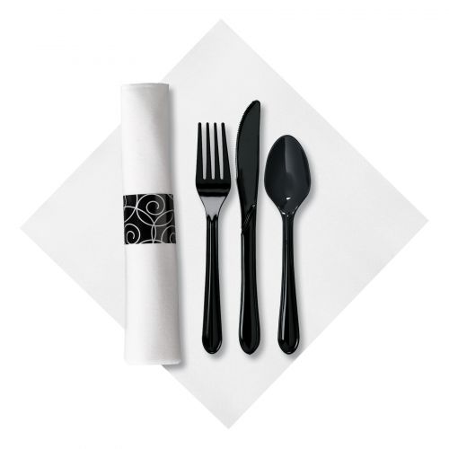 White Napkin And Black Cutlery