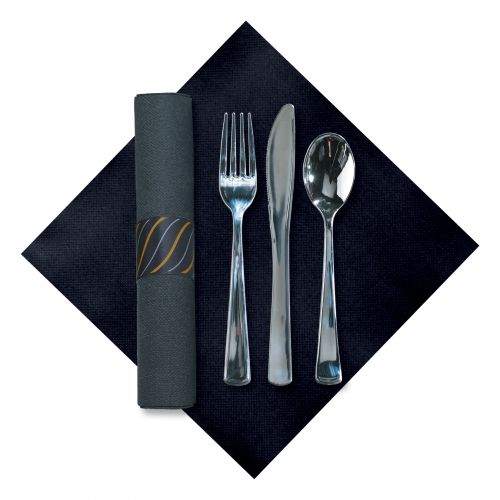 Black Napkin And Metallic Cutlery