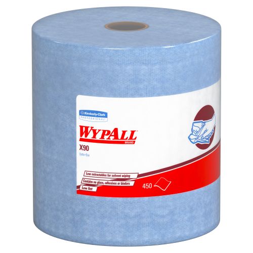 Wypall X90 Extended Use Cloths (12889), Reusable Wipes Jumbo Roll, Blue Denim, 1 Roll/Case, 450 Sheets/Roll
