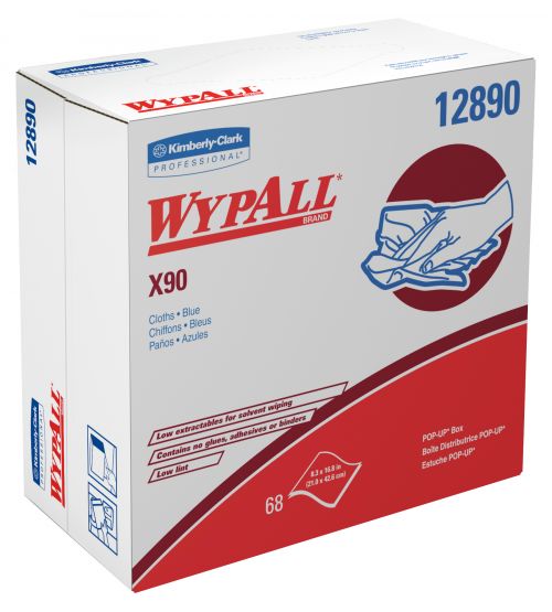 Wypall X90 Extended Use Cloths (12890), Reusable Wipes POP-UP BOX, Blue Denim, 5 Boxes/Case, 68 Sheets/Box, 340 Sheets/Case 