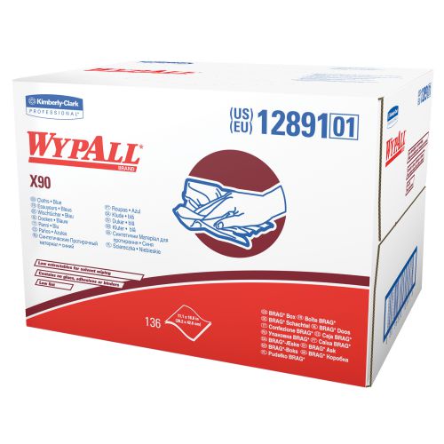 Wypall X90 Extended Use Cloths (12891), Reusable Wipes BRAG BOX, Blue Denim, 1 Box/Case, 136 Sheets/Box