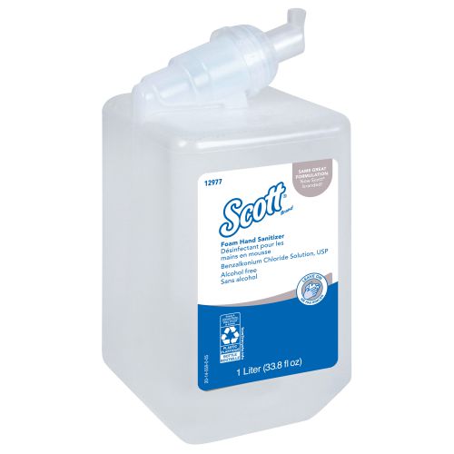 Scott Essential Alcohol Free Foam Hand Sanitizer (12977), Clear, Unscented, 1.0 L Cassette for Manual Dispenser, 6/Case