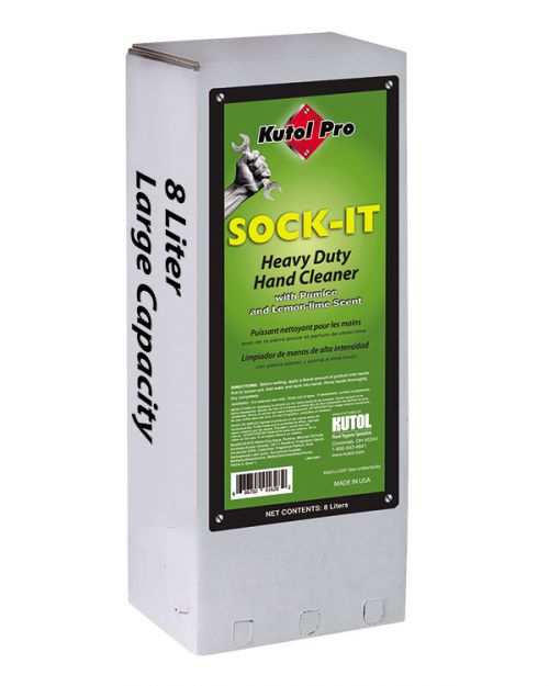 Kutol Pro Sock-It Heavy Duty Hand Cleaner with Pumice, Bright Green with Lemon-Lime Scent, 2/8 Liter