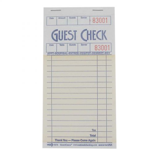 1 Pt 16 Line Guest Check Cardboard
