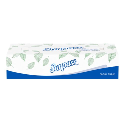 Surpass Facial Tissue Flat Box (21390), 2-Ply, White, Unscented, 125 Tissues/Box, 60 Boxes/Big Case