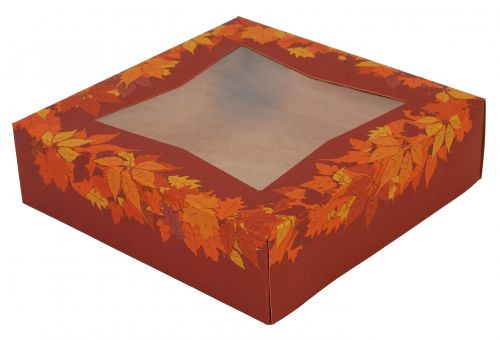 BX2462 Kraft Paperboard Autumn Design Print Window Bakery Box, 9" Length x 9" Width x 2-1/2" Height (Case of 150)