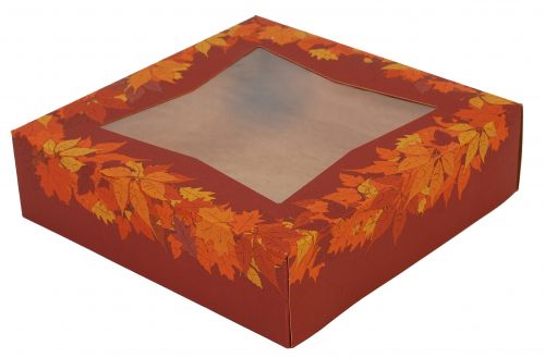 BX2464 Kraft Paperboard Autumn Design Print Window Bakery Box, 10" Length x 10" Width x 2-1/2" Height (Case of 150)