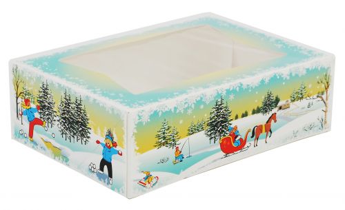 BX2494 Paperboard Winter Wonderland Print Window Bakery Box, 8" Length x 5-3/4" Width x 2-1/2" Height (Case of 150)