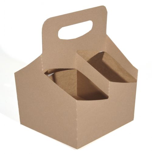 BX2797 Kraft Paperboard Drink Carrier with Handle, Hold 4 Cups up to 24-oz, 6-1/2" Length x 6-1/4" Width x 9" Height (Case of 250)