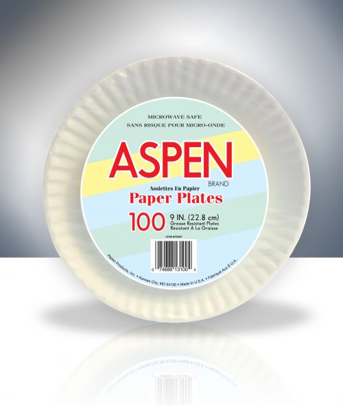 Aspen Coated Paper Plates 9" White Pack 1200 / cs 12 packs