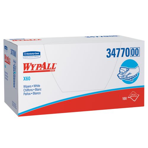 Wypall X60 Reusable Cloths (34770) Quarterfold, White, 100 Sheets/Pack, 9 Packs/Case, 900 Wipes Washcloths/Case