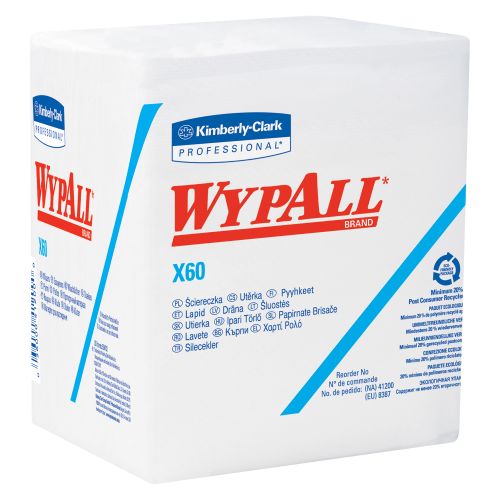 Wypall X60 Reusable Cloths (34865) Quarterfold Washcloths, White, 76 Sheets/Pack, 12 Packs/Case, 912 Washcloths/Case