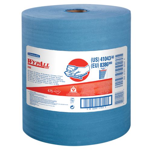 Wypall X80 Reusable Wipes (41043), Extended Use Cloths Jumbo Roll, Blue, 475 Sheets/Roll; 1 Roll/Case
