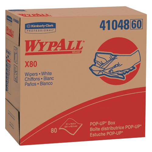Wypall X80 Reusable Wipes (41048), Extended Use Cloths Pop-Up Box Format, White, 80 Sheets/Box; 5 Boxes/Case; 400 Sheets/Case 