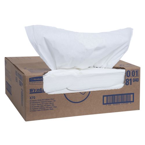 WypAll X70 Extended Use Reusable Cloths (41100), Flat Sheet Box, Long Lasting Performance, White, 1 Box, 300 Sheets 
