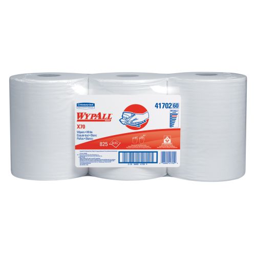WypAll X70 Extended Use Reusable Cloths (41702), Center Pull Roll, Long Lasting Performance, White, 3 Rolls, 275 Sheets/Roll