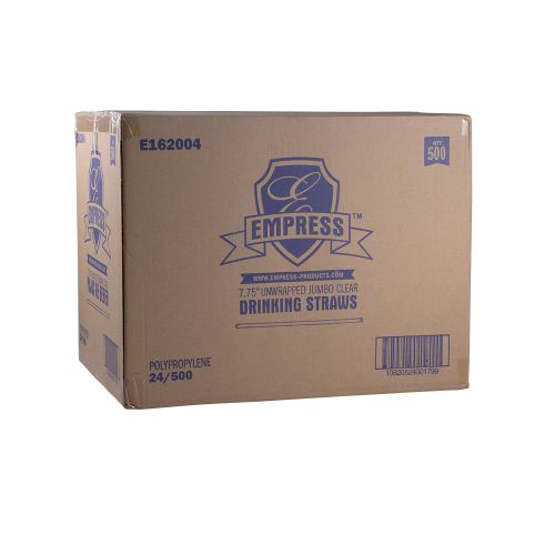 Empress Jumbo Straw Unwrapped 7.75 Clear Boxed Pack 24 / 500 cs